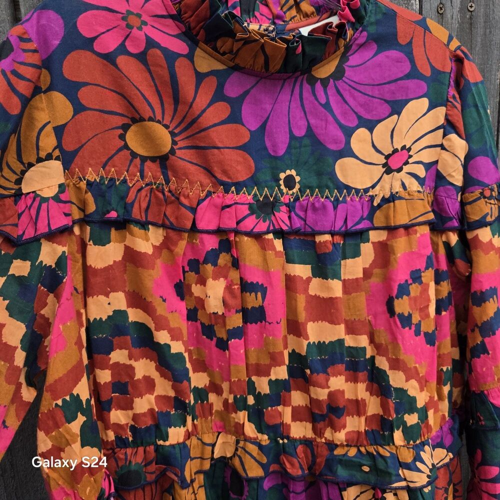 Farm Rio X Anthropologie Tiered Blouse SizeLarge - Picture 5 of 11